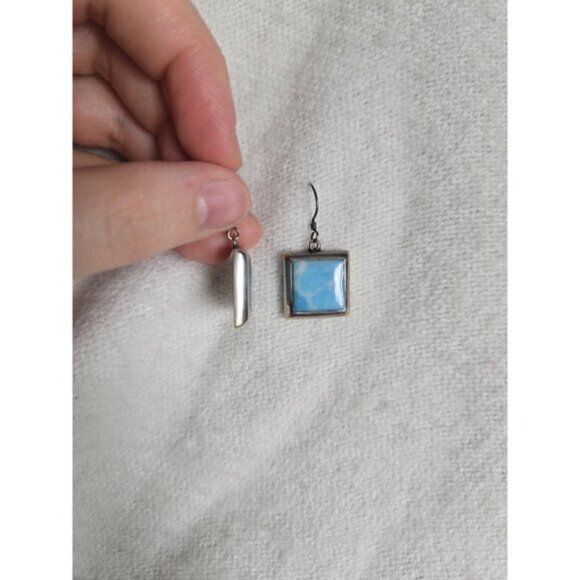 Square Larimar Sterling Silver Earrings Made in Mexico Large Statement Dangles - Picture 8 of 11
